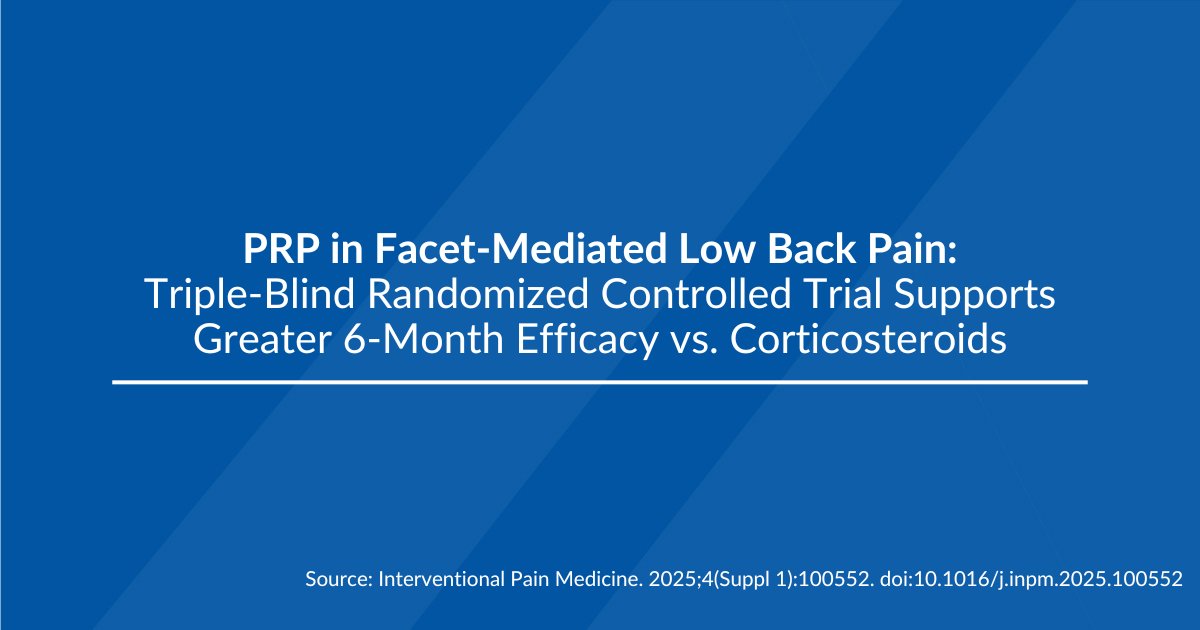 EpimedPain's tweet image. PRP in Pain Management
A recent triple-blind randomized study published in the International Pain and Spine Intervention Society journal reported sustained improvement at 6 months in facet-mediated low back pain

📄 Read study: doi.org/10.1016/j.inpm…

#PRP #RegenerativeMedicine