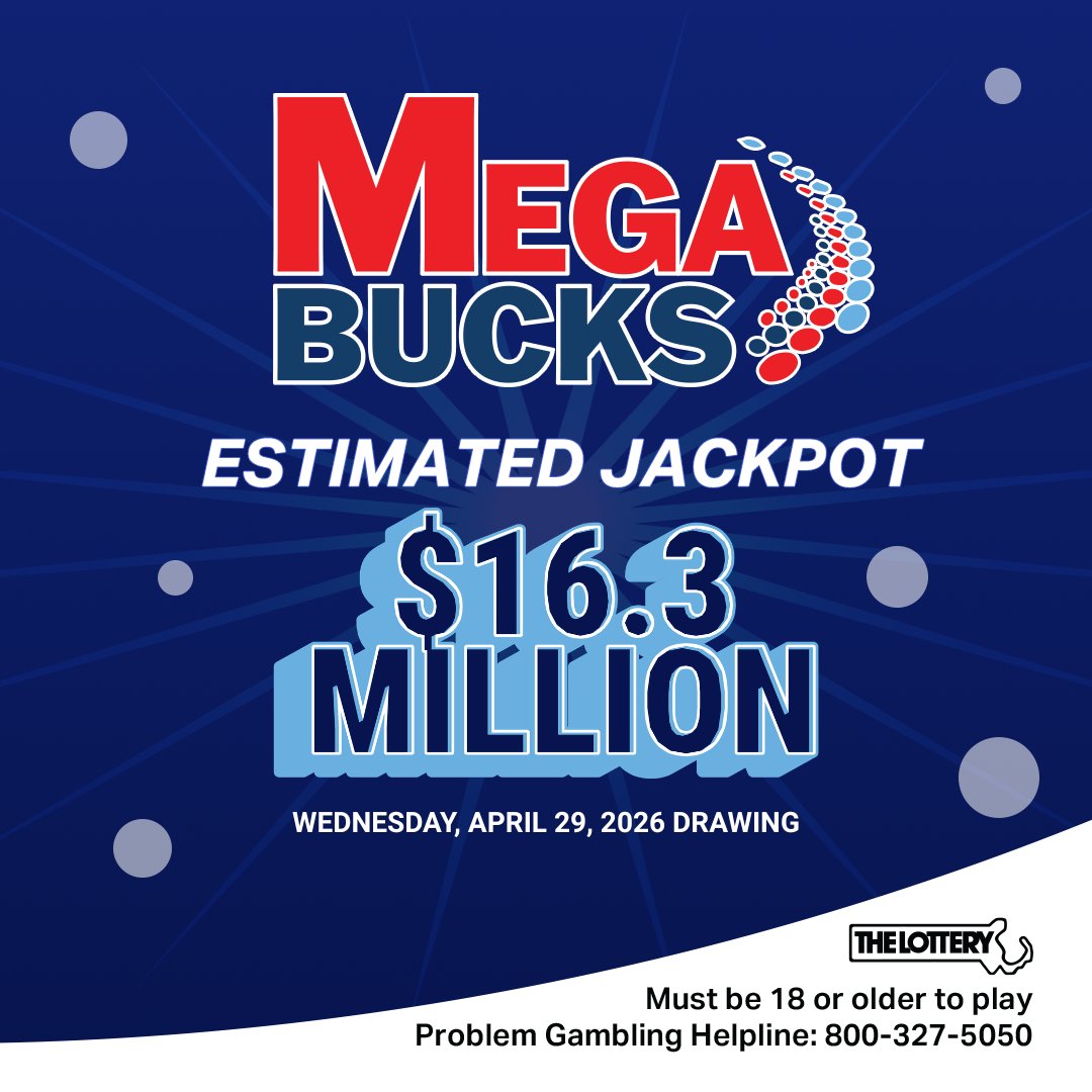 MAStateLottery's tweet image. Tonight's estimated Megabucks jackpot is $16.3 MILLION 🤑 ...the game’s largest since a $16.35 million jackpot was won in September 2022!

#MassLotter
#Lottery
#Megabucks
#Jackpot
#Local
#WickedLocal 
#PlayLocal
#ShopLocalMA
#Massachusetts