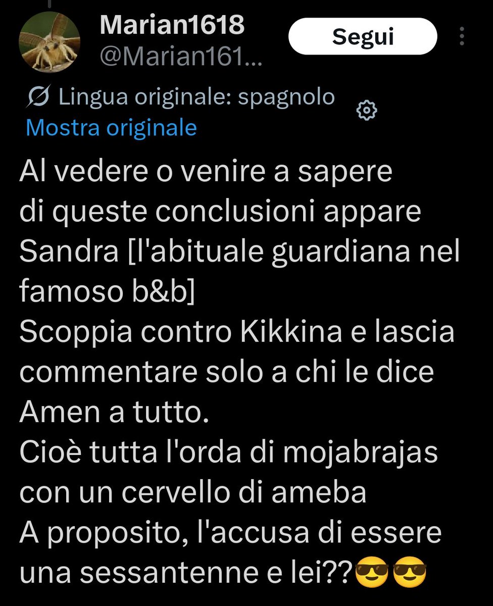 Chi è amica di questa povera donna, riferisca che età a parte, non sono mai stata Guardiana del B&amp;B di Roma...
Oddio, questa è proprio divertente. A forza di scrivere balle, si confonde!!
Fatti curare 🤣