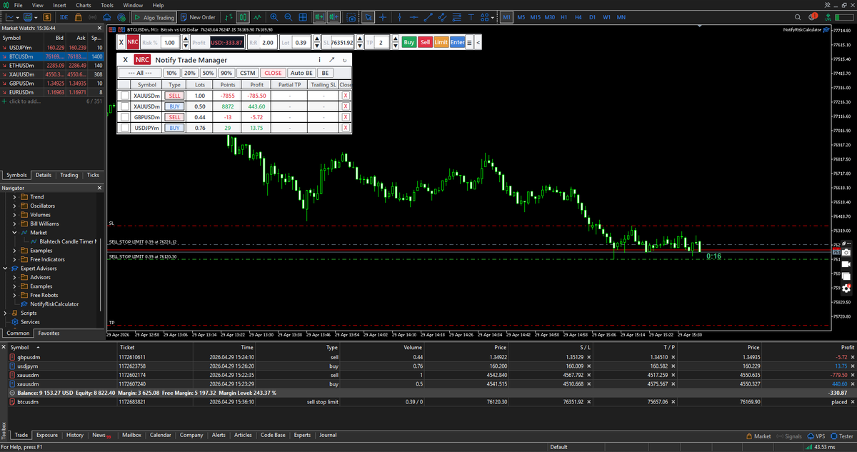 AliFalak_Sher's tweet photo. I built something every trader needs. 🧠

Introducing my MT5 Risk Calculator — built by a software engineer who actually trades.

⚡ Execute trades instantly
📊 Full trade manager built-in
🎯 Opinion meter to track your bias

🔗 https://t.co/6wMXhGMqta https://t.co/wotPjm0yNn