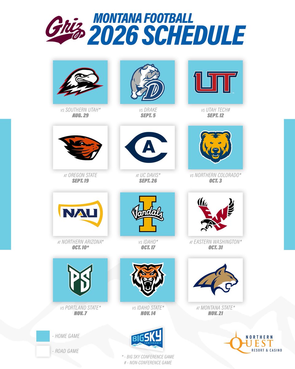 BigSkyConf's tweet photo. The 2026 slate for Montana 👀 

📆 @MontanaGrizFB https://t.co/YuyuDMzcZY