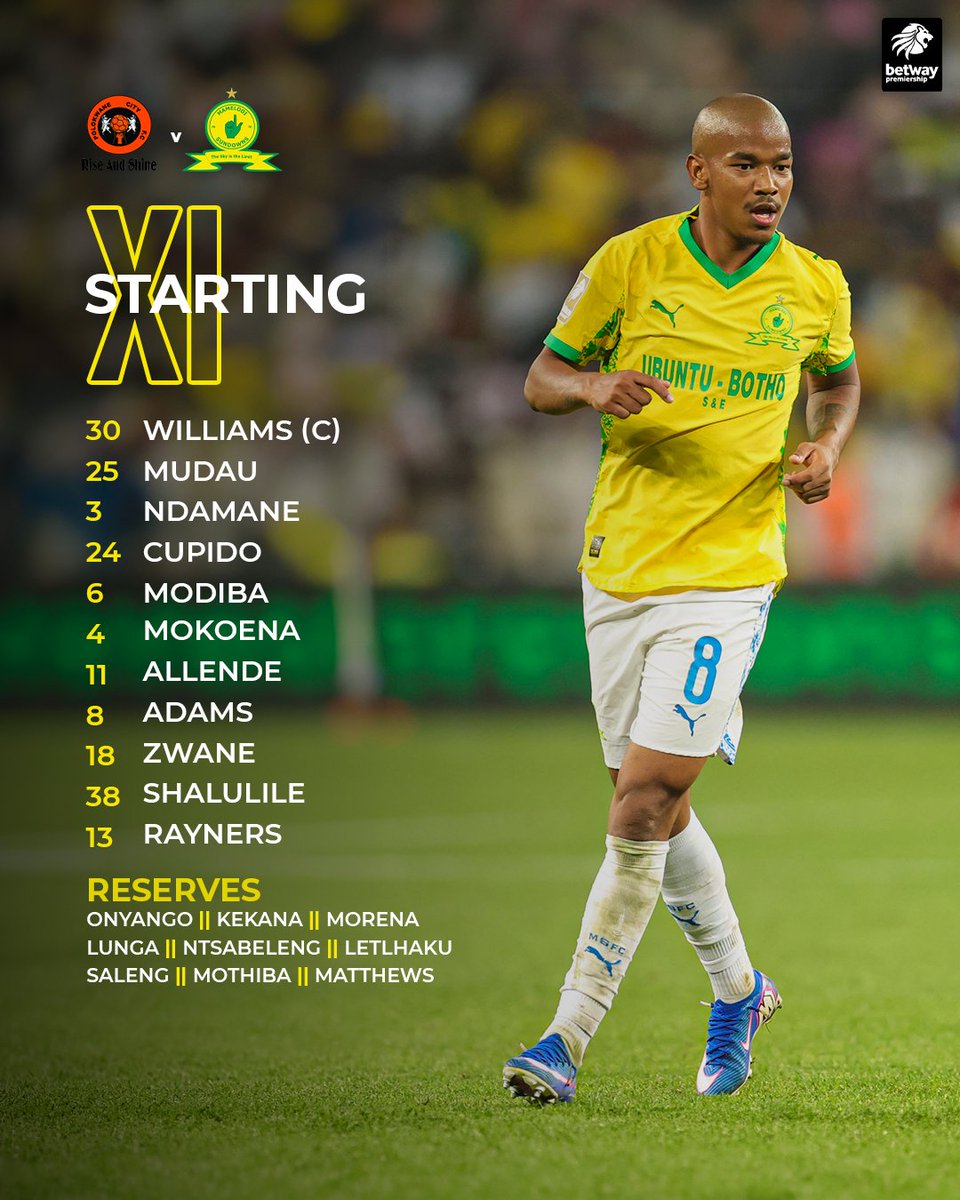 🚨𝙎𝙏𝘼𝙍𝙏𝙄𝙉𝙂 𝙓𝙄🚨

🆚 Polokwane City
⏰ 19H30
🏟 Seshego Stadium
📺 SS 208

#Sundowns #BetwayPrem #AreyengMasandawana