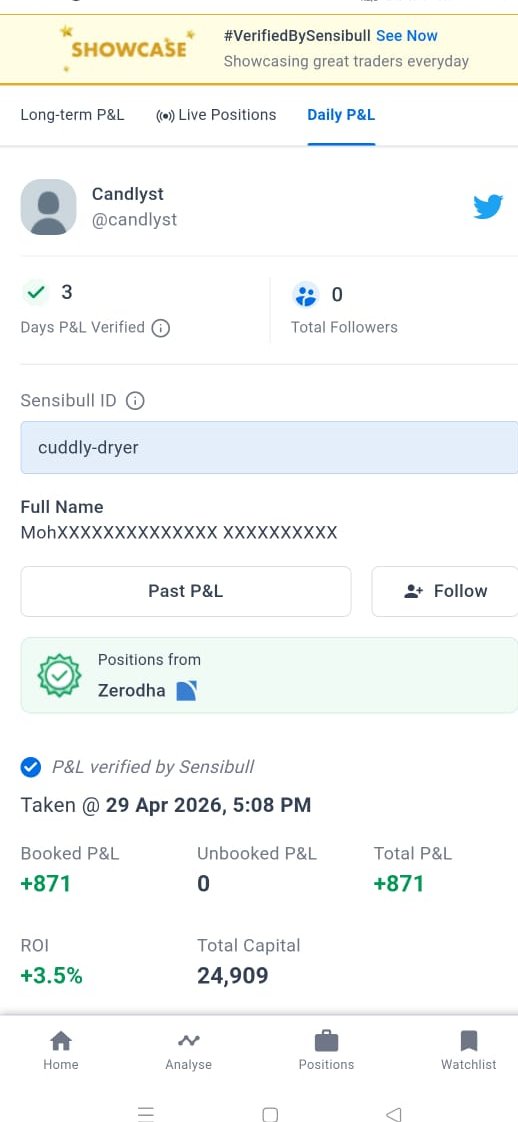 candlyst's tweet photo. Day 3 of ₹25K Trading Journey 📈
Capital: ₹25k 
PnL: +₹871🟢
ROI: +3.5% 
 P&amp;L verified via Sensibull 📊https://t.co/hsJKz9PIob https://t.co/dxXSoHahRQ