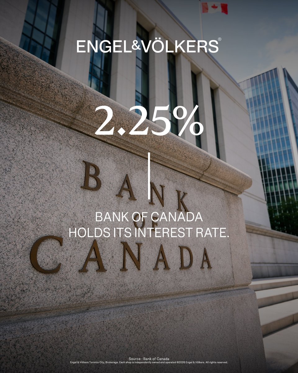 allisonparent's tweet photo. The Bank of Canada announced they're holding their interest rate steady at 2.25% today, as expected, marking the fourth consecutive hold since the final cut back in October 2025.  This hold signals continued stability for borrowers and homeowners alike. https://t.co/psHIwOFD8R
