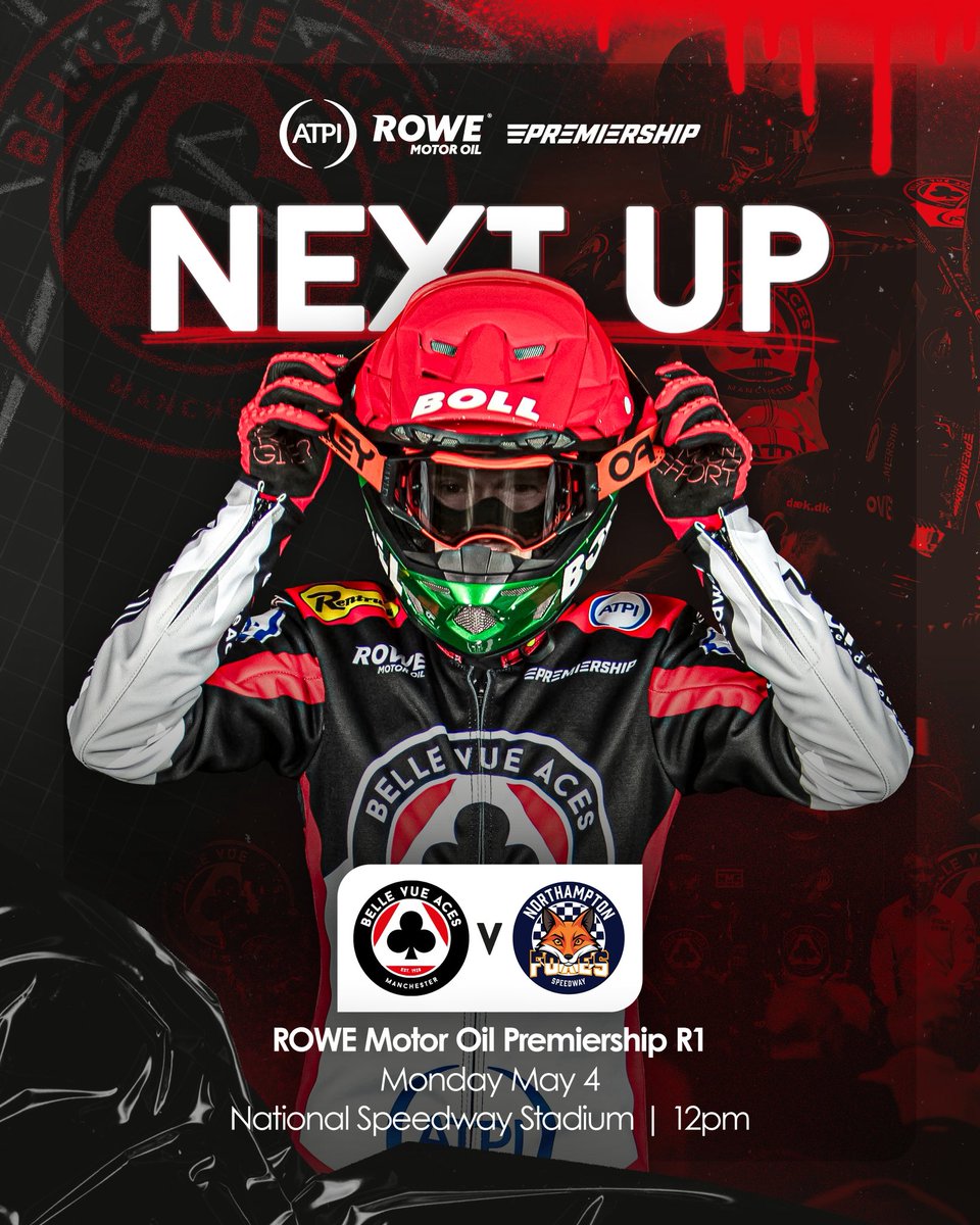 🔴 𝗡𝗘𝗫𝗧 𝗨𝗣 ⚫️
🆚 Northampton (H)
🏆 ROWE Motor Oil Premiership

#Speedway’s newest club visits the National Speedway Stadium for the very first time 🙌

Your May Day plans 🟰 sorted 😎

🎫 Tickets ▶️ bit.ly/BVtickets26
🍴 Hospitality ▶️ bit.ly/BVhospitality26