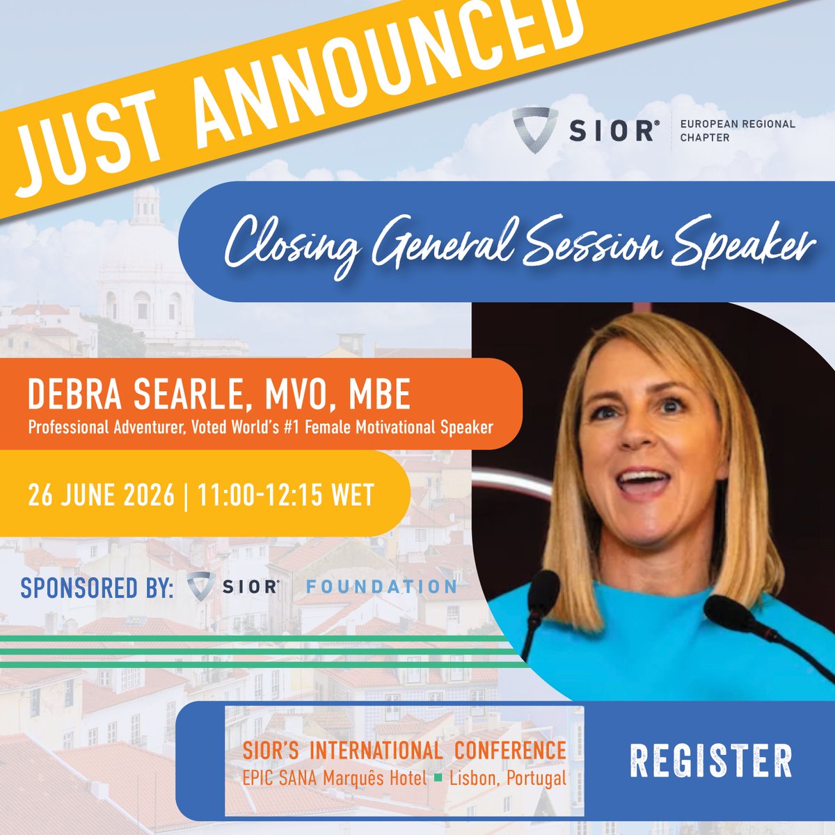 SIORglobal's tweet image. JUST ANNOUNCED: Don't miss Debra Searle, MVO, MBE at SIOR's International Event in Lisbon, sponsored by The SIOR Foundation.

Read more about Debra: hubs.ly/Q04dSd3v0

Register today: hubs.ly/Q04dSdSZ0

#SIORLisbon2026 #SIOR #CRE #CommercialRealEstate