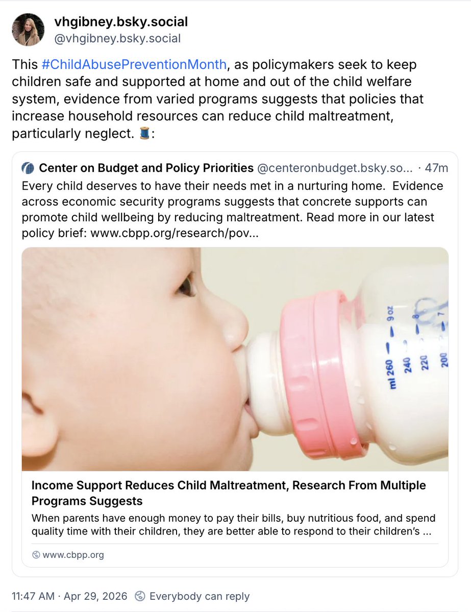 CenterOnBudget's tweet photo. CBPP's Victoria Gibney explains how policies that increase household resources can reduce child maltreatment and help keep children safely with their families (via Bsky): https://t.co/67ViPE5Pt2 https://t.co/uI7tIVFHd1