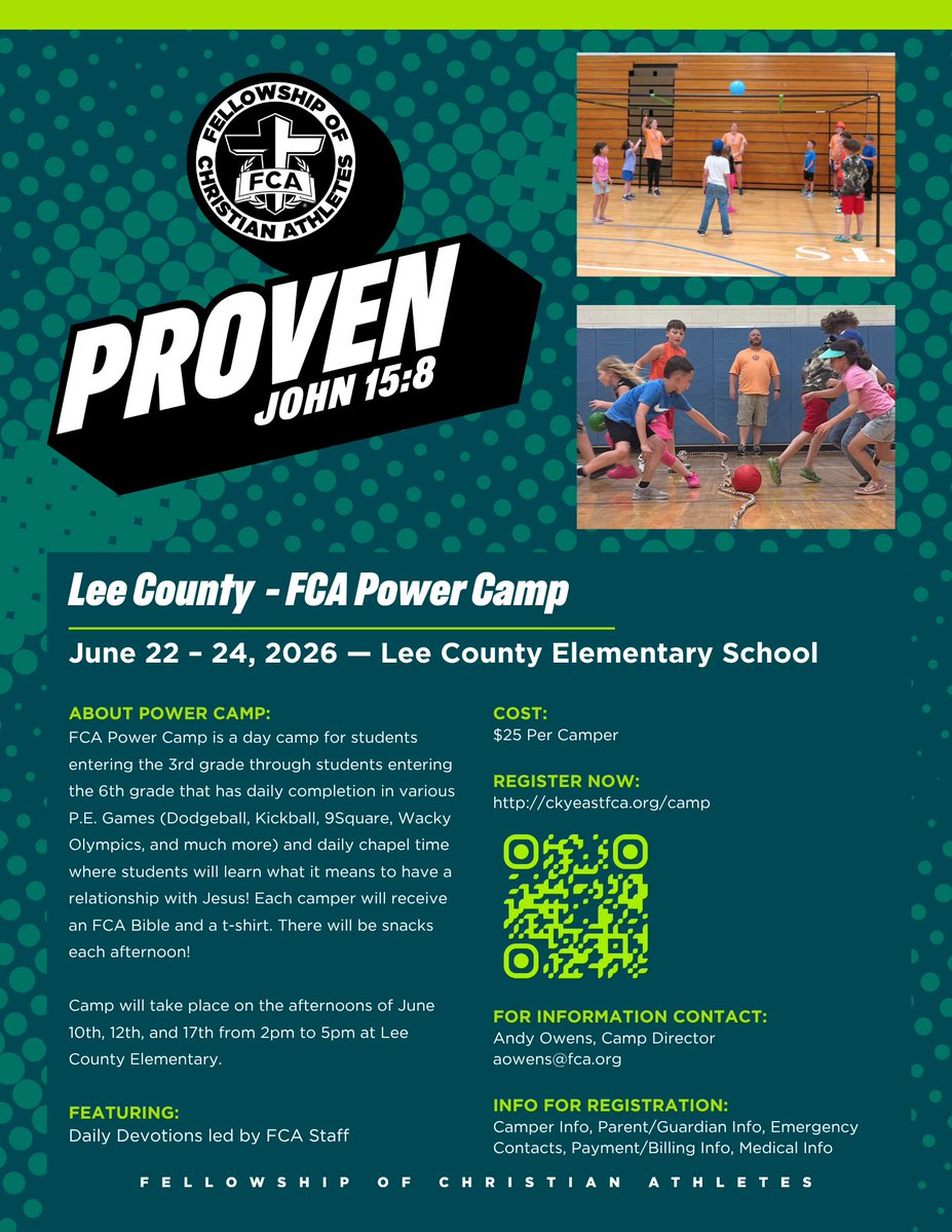 CKYEastFCA's tweet image. **Update** Our original flyer for this camp had some incorrect dates.  Everything is all up to date and we are ready for your students to register at ckyeastfca.org/camp today! #fcaproven #fcapowercamp #ckyeastfca
