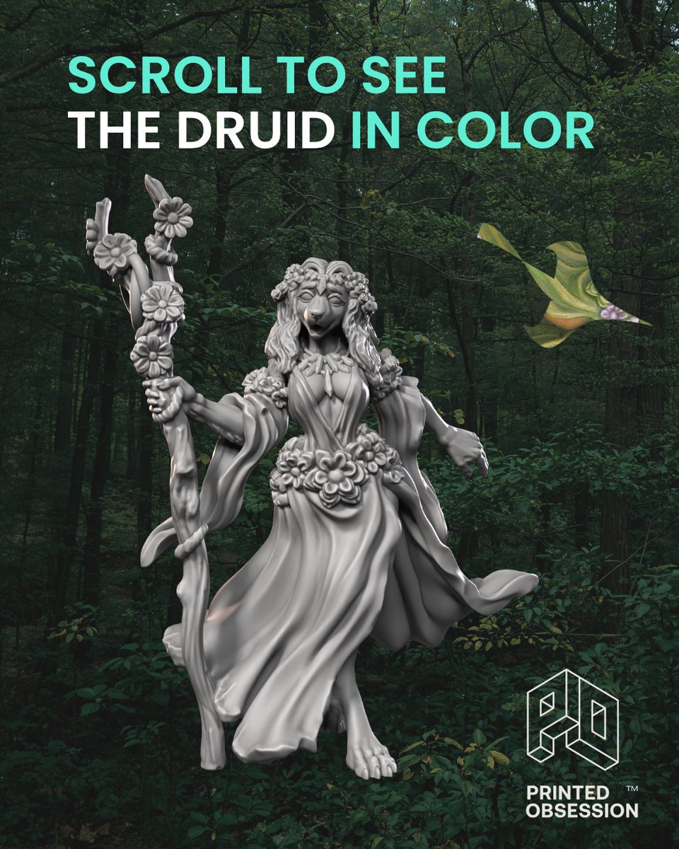 printedobsessio's tweet image. This druid carries the calm and the power of the wild, every detail shaped with organic flow and quiet strength. Scroll through to see how color brings her fully to life... and how it looks on the tabletop. 😉

#DnD #DnD5e #TabletopRPG #FantasyMiniatures #