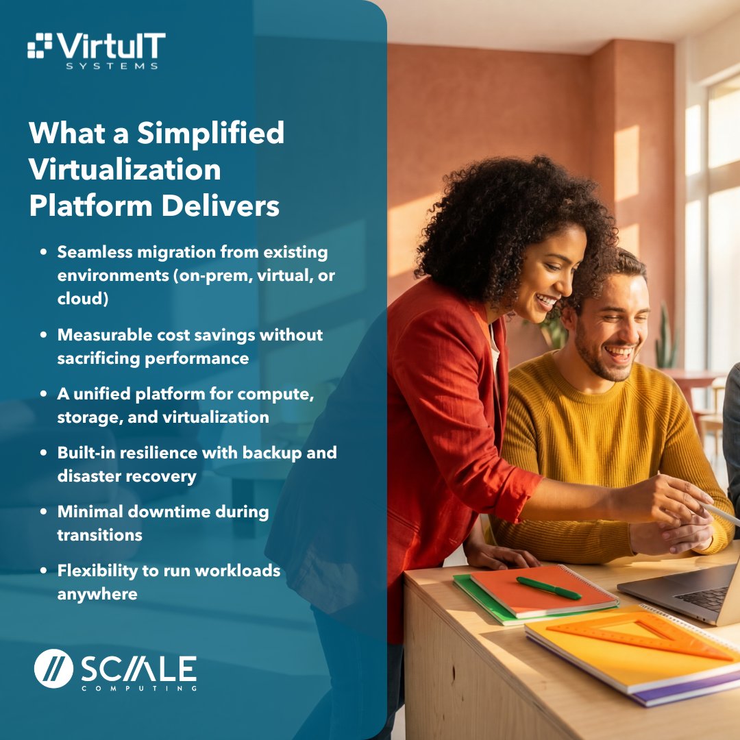 virtuitsystems's tweet photo. What does a simplified virtualization platform deliver?

Platforms like Scale Computing focus on what matters most, with real human support when you need it.

If your setup feels like a burden, it might be time to simplify. https://t.co/setnSuegBu