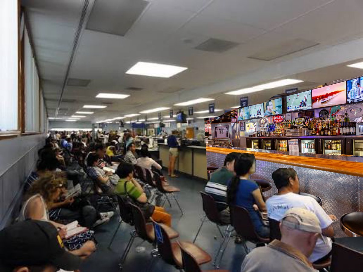 GeoffBartner's tweet photo. Did I just solve the DMV?

You wait for long periods and don’t talk to anyone, resulting in feeling isolated, stressed, and angry.

The solution? A bar.

Use the wait time to drink and chat before driving back home. Plus the DMVs 6 points of ID makes underage drinking impossible! https://t.co/OX2inbG1Pv