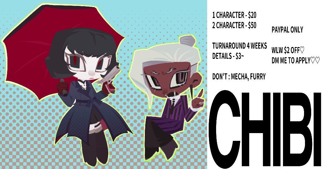 OksToqB01L's tweet photo. ✪COMMISSION OPEN✪

[FULL-BODY CHIBI COMMISSION]

Only opening 2 slots!
$2 off for WLW couples♡

Please DM me to apply!

#opencommission #Commission #artcommissions #OC #fanart https://t.co/uFQpEmZCpE