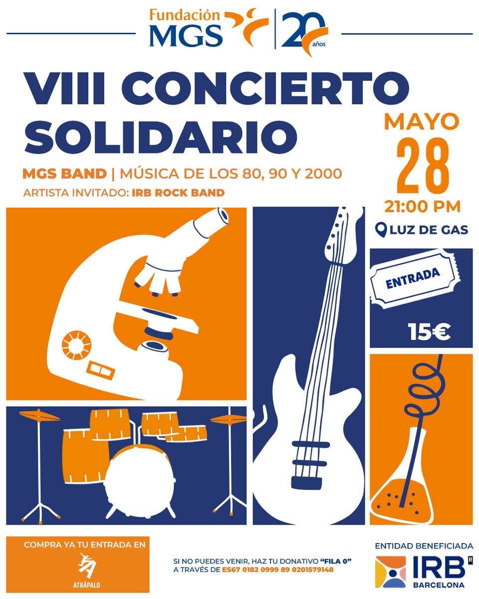 FundacionMGS's tweet photo. ¡Nos vamos de 𝗰𝗼𝗻𝗰𝗶𝗲𝗿𝘁𝗼! 🎶🎤

El próximo 28/5 te esperamos para celebrar nuestro VIII Concierto Solidario en la sala Luz de Ga de BCN🧡

Toda la recaudación se destinará a proyectos de investigación del @IRBBarcelona🧬

Compra de entradas aquí: https://t.co/3wEFbme1vo https://t.co/NRtn4KjOF2