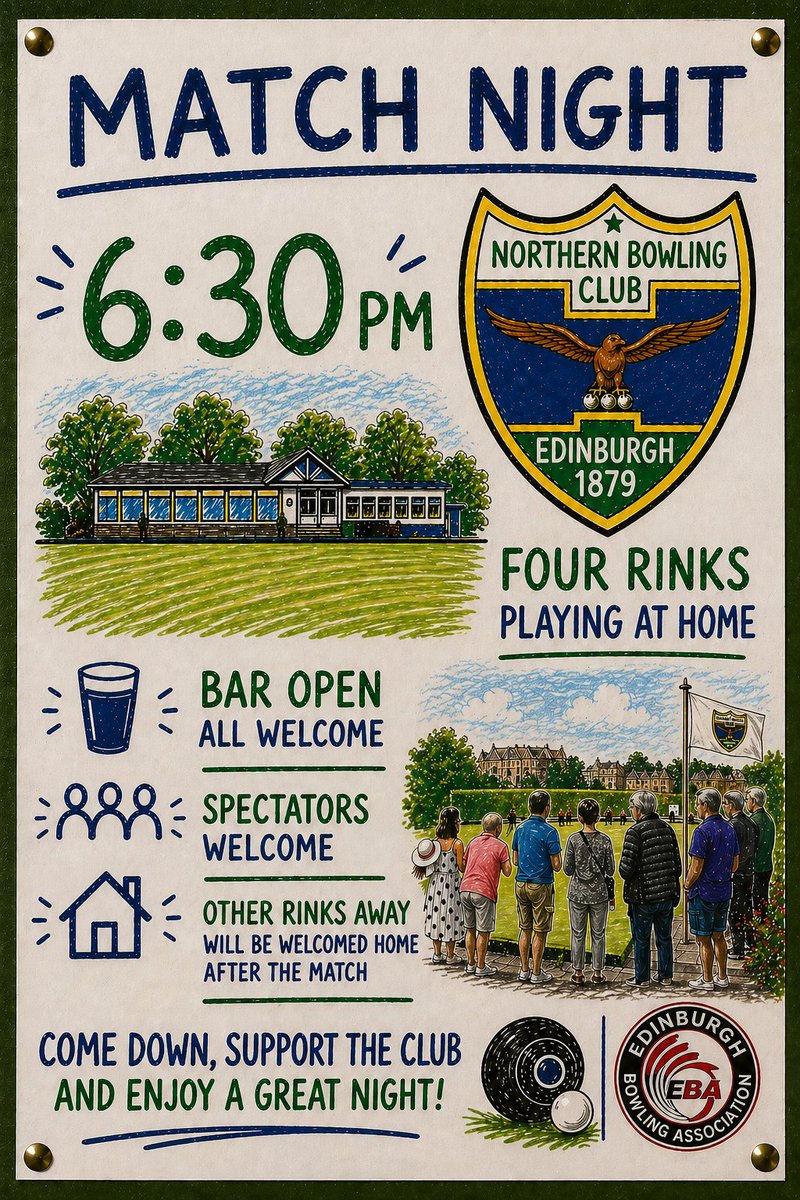 TheNorthernBC's tweet photo. Match night at the Northern — 6:30pm 👀

Four rinks at home, bar open, all welcome 👍#edinburgh https://t.co/t2nqth50Nn