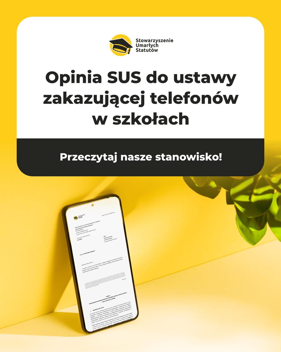 UmarleStatuty's tweet photo. 📣 Jako Stowarzyszenie sprzeciwiamy się proponowanemu zakazowi korzystania z telefonów w szkołach w jego obecnym kształcie, uznając go za nieefektywny i nieodpowiadający na realne zagrożenia. 

➡ https://t.co/BfCTnsnmNX https://t.co/MMAhNutdMP