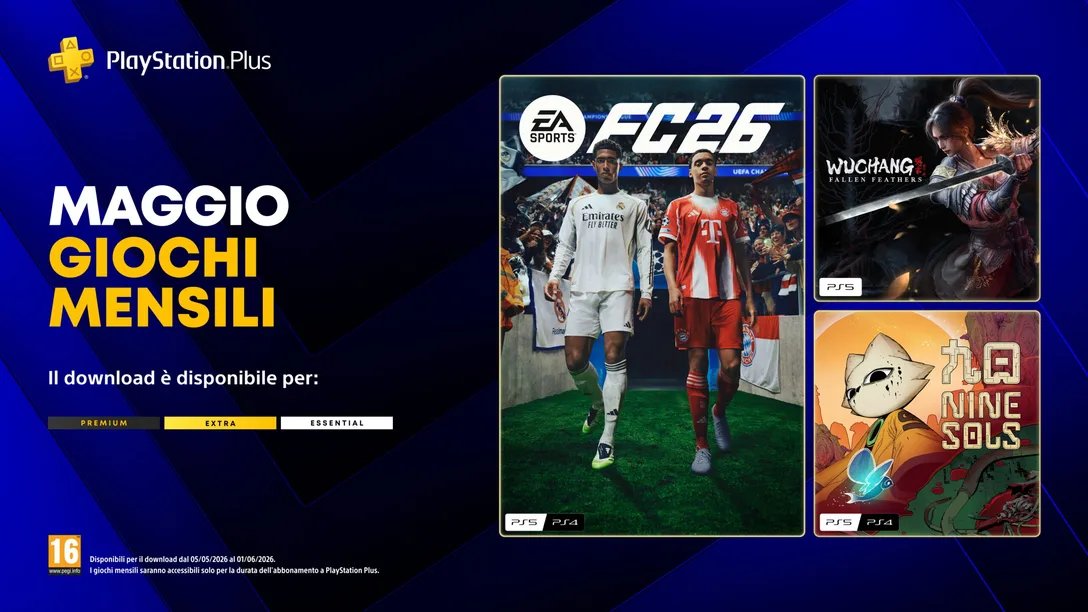 svarioken's tweet image. 🕹 PlayStation Plus Essential di Maggio.

• EA Sports FC 26 (PS4/PS5)

• Wuchang: Fallen Feathers (PS5)

• Nine Sols (PS4/PS5)

Martedì 5 Maggio.

Post:
• is.gd/IPrwak

#ps4 #ps5