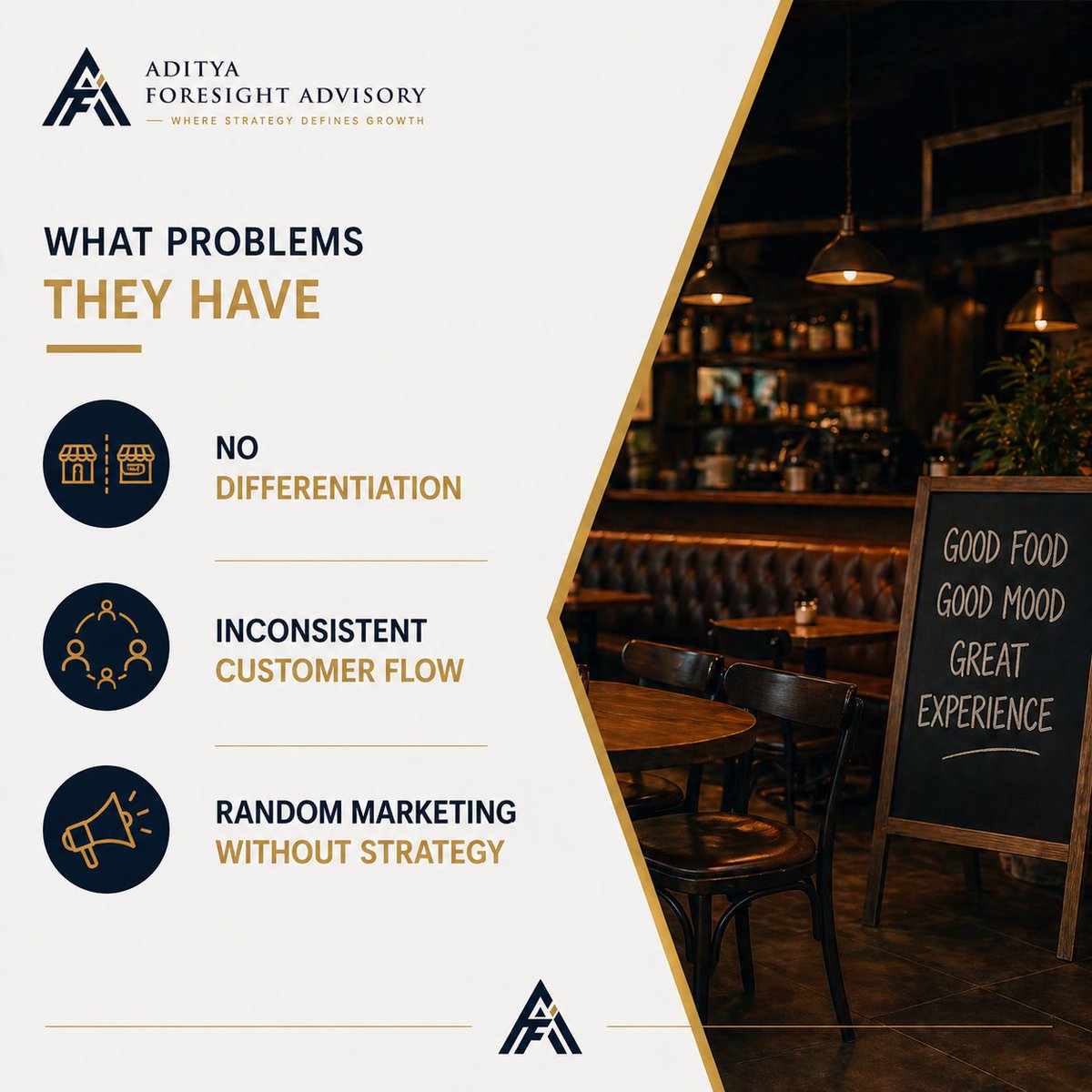 adityaforesight's tweet image. Industries We Serve

3. Restaurants &amp;amp; Local Businesses
•Restaurants, cafés, cloud kitchens
•Local service-based businesses

#BusinessStrategy #GrowthStrategy #Entrepreneurship #Consulting #Leadership #AdityaForesightAdvisory #AdityaSameerMane