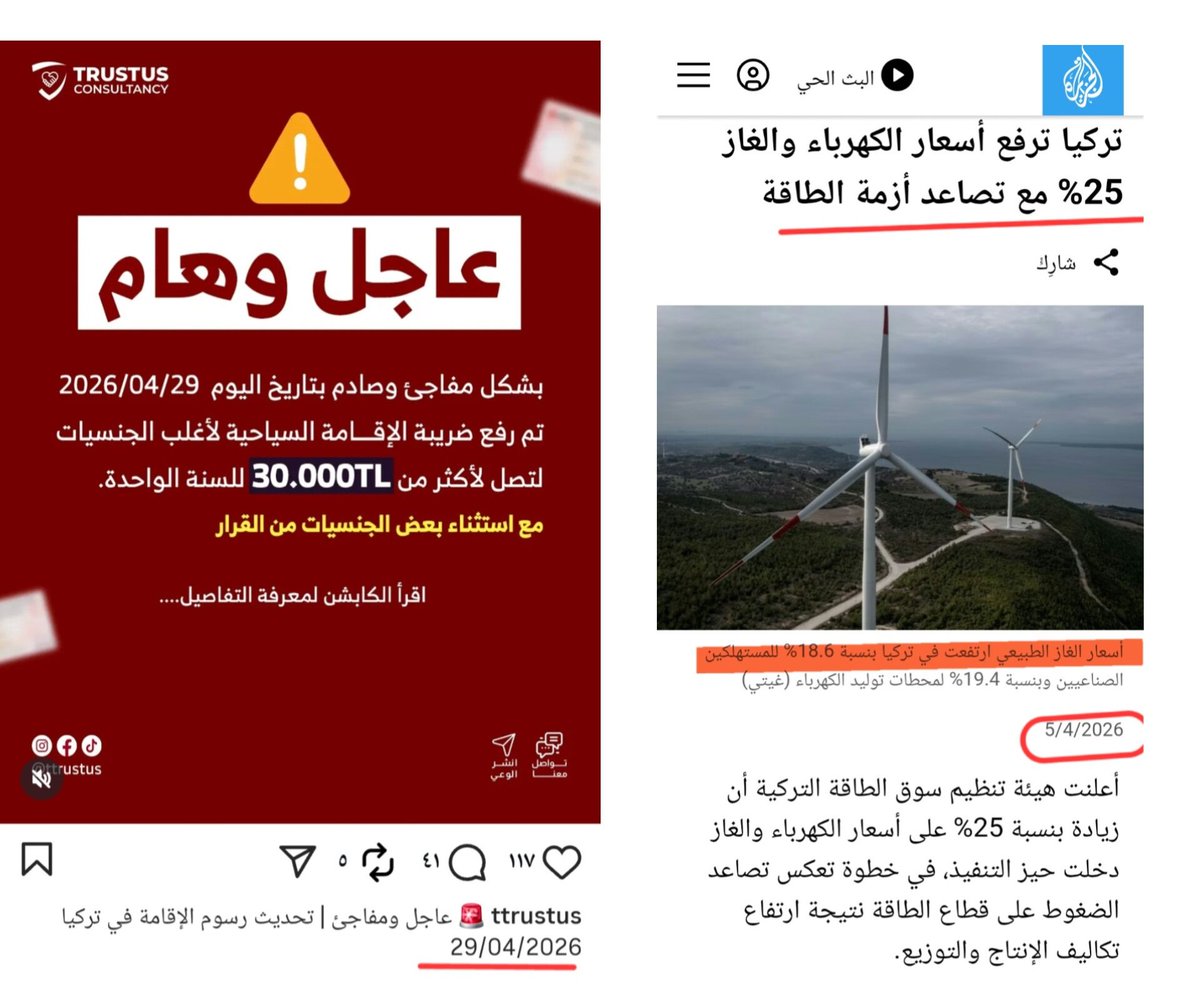 تركيا 

ترفع اسعار الكهرباء والغاز والإقامة 

هذي الأخبار لم تشاهدوها بحسابات الإخوان

 الذين انتقدوا الدول لسوء الإدارة ودعوا الي تغير النظام