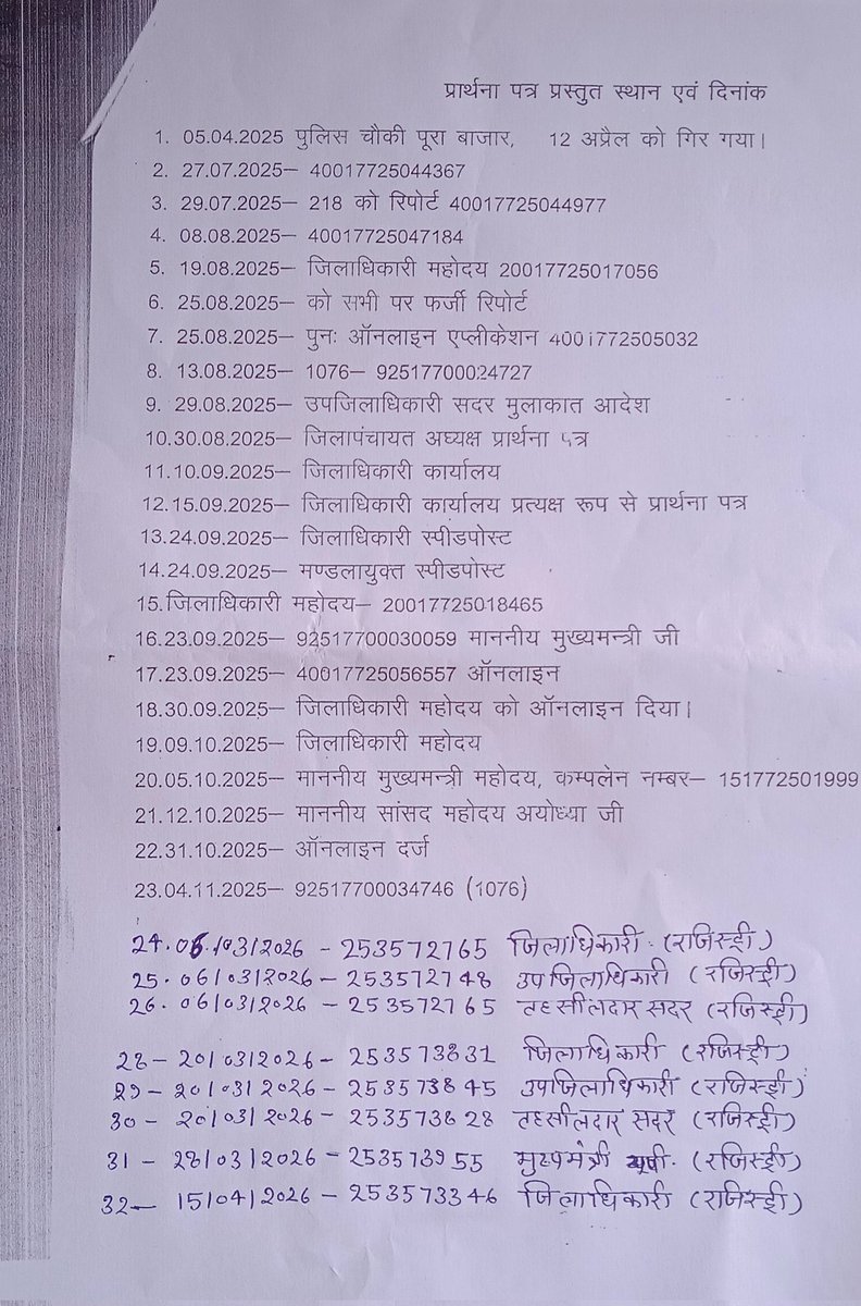 Geetasuryvanshi's tweet photo. विनती है जिलाधिकारी जी आप राजस्व टीम के साथ हमे अपना पक्ष रखने का अवसर दे सत्य सामने आ जायेगा यह #igrs का खेल खत्म हो हम गलत पाए जाए तो हमे दंड दे हम दण्ड सहने के लिए तैयार है।🙏😥
@dmayodhya @myogiadityanath  @shashank_ias #sdmsader #tahsheeldar @suniltiwari5646 @yadavsunil94 https://t.co/CCjXzSdeo4