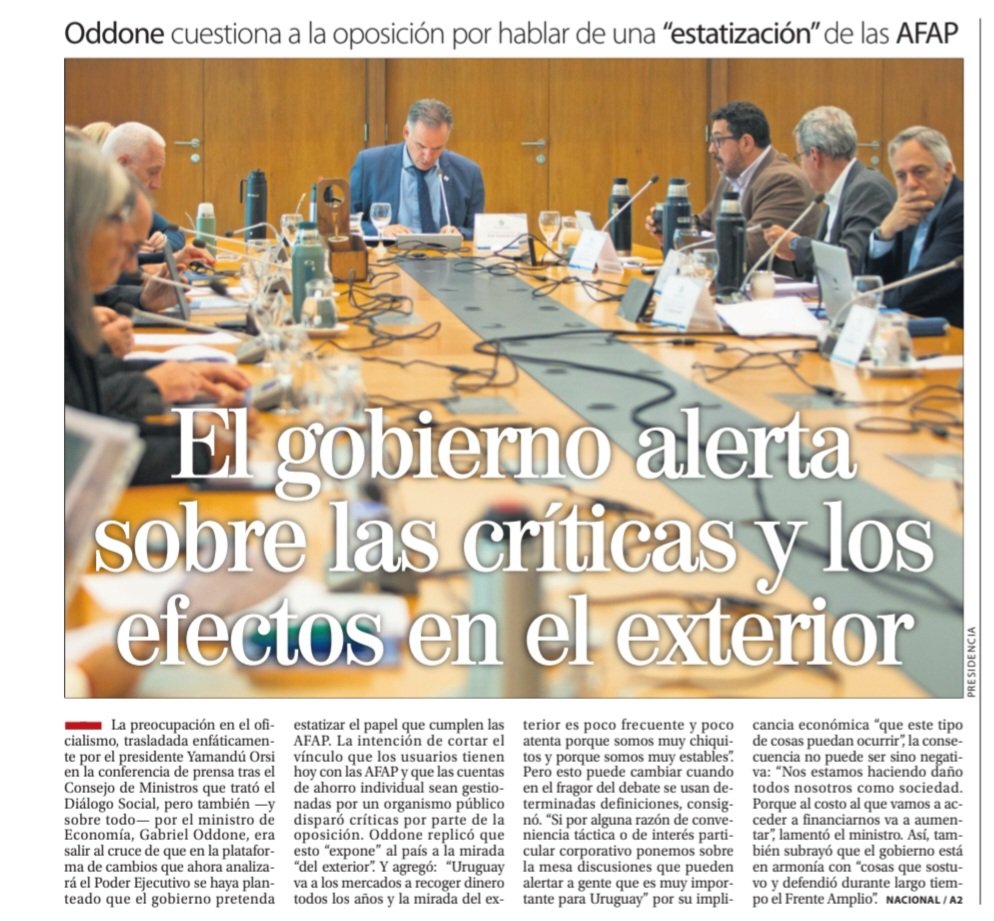 urraburu's tweet photo. #Oddone dijo que hablar de #estatización de las #Afaps “expone” al país a la mirada
“del exterior”, y "puede alertar a gente que es muy importante para Uruguay”.
Hay que meter mano en las Afaps en secreto, "porque el costo al que vamos a acceder a financiarnos va a aumentar”. https://t.co/MSknoL2JBn