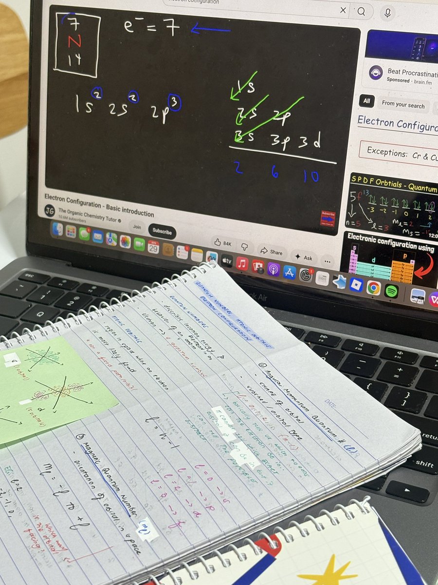 maaansanas's tweet image. 042926 #ananstudylog

— quick run through sa mga natirang arithmetic lessons ko heh
— focused on chem! to be specific quantum numbers n electron configuration (i SUCKED balls at this + super nakakalito nito kaya i needed to #focus)

a more productive day to come tomorrow! 🙂‍↕️