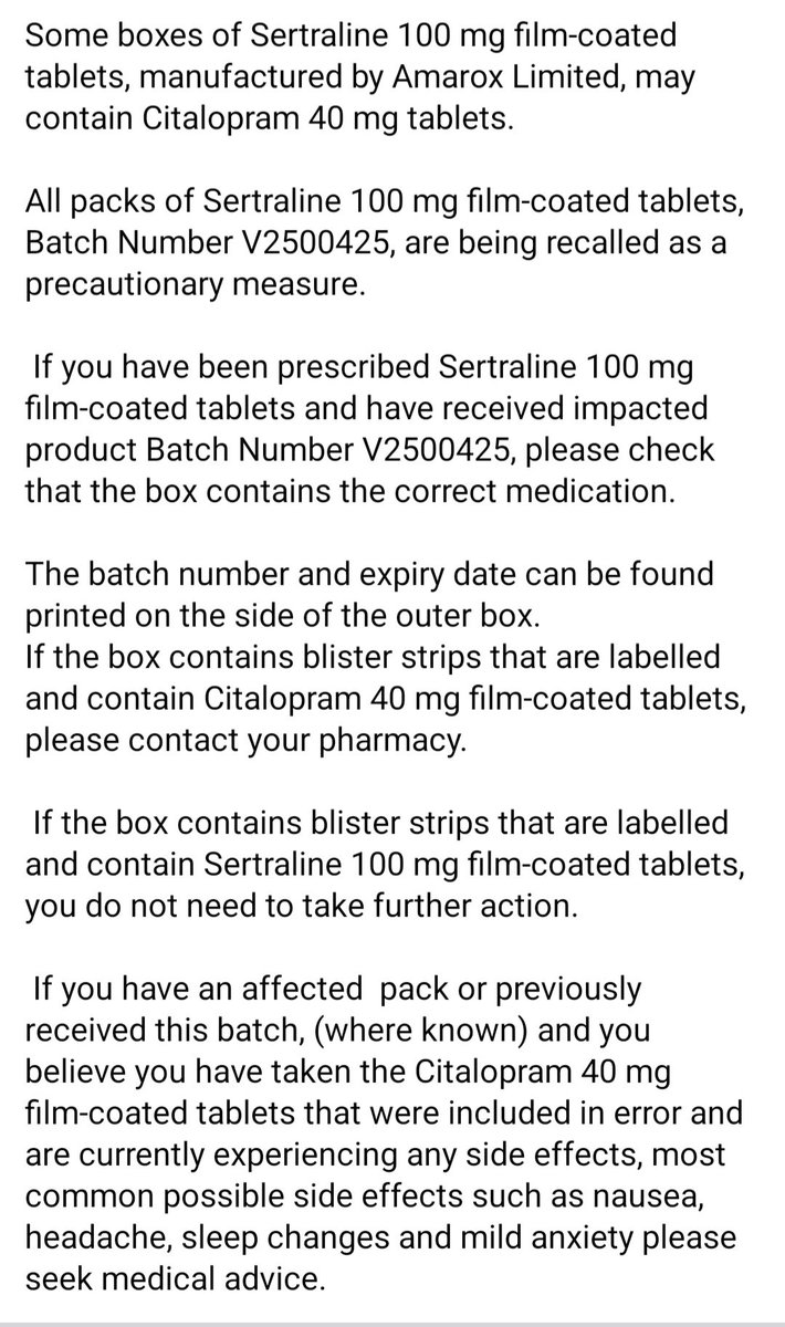 BridgeView_MG's tweet photo. Medication recall https://t.co/XrlAFpe74k