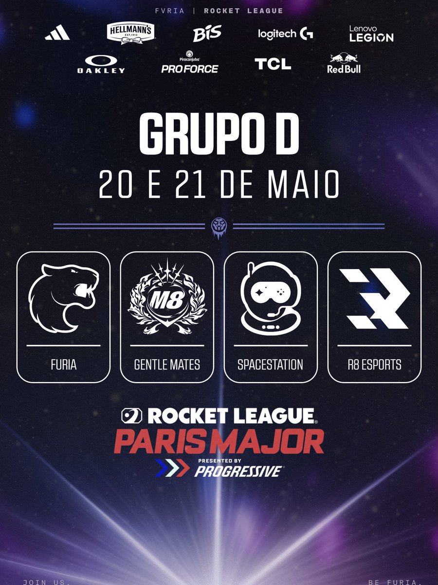 FURIA's tweet image. Próxima parada no Rocket League: Paris! 🛬 🇫🇷

A #FURIARL já conheceu todos os adversários da fase de grupos do #RLCS Paris Major, que começa no dia 20/05!

Pra começar, bora buscar esses playoffs! 👊