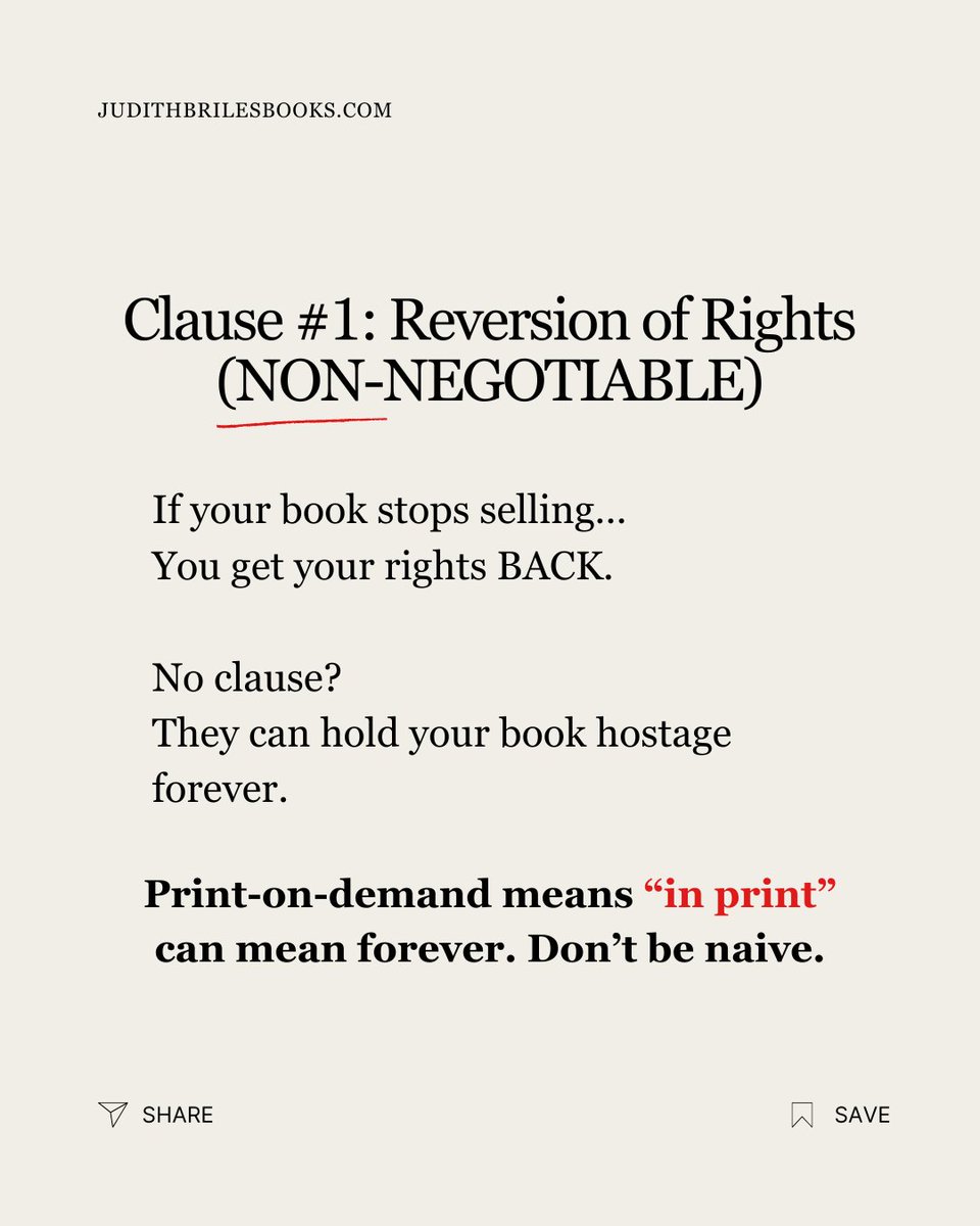 JudithBriles's tweet image. Most authors don’t read contracts.
Big mistake.

The smart ones protect:
✔ Their rights
✔ Their exit
✔ Their control

Don’t sign blindly. Ever.

bit.ly/BlundersBook
#AuthorTips #PublishingAdvice #SelfPublishing #WritersLife #AuthorLife #BookPublishing #WritersLift