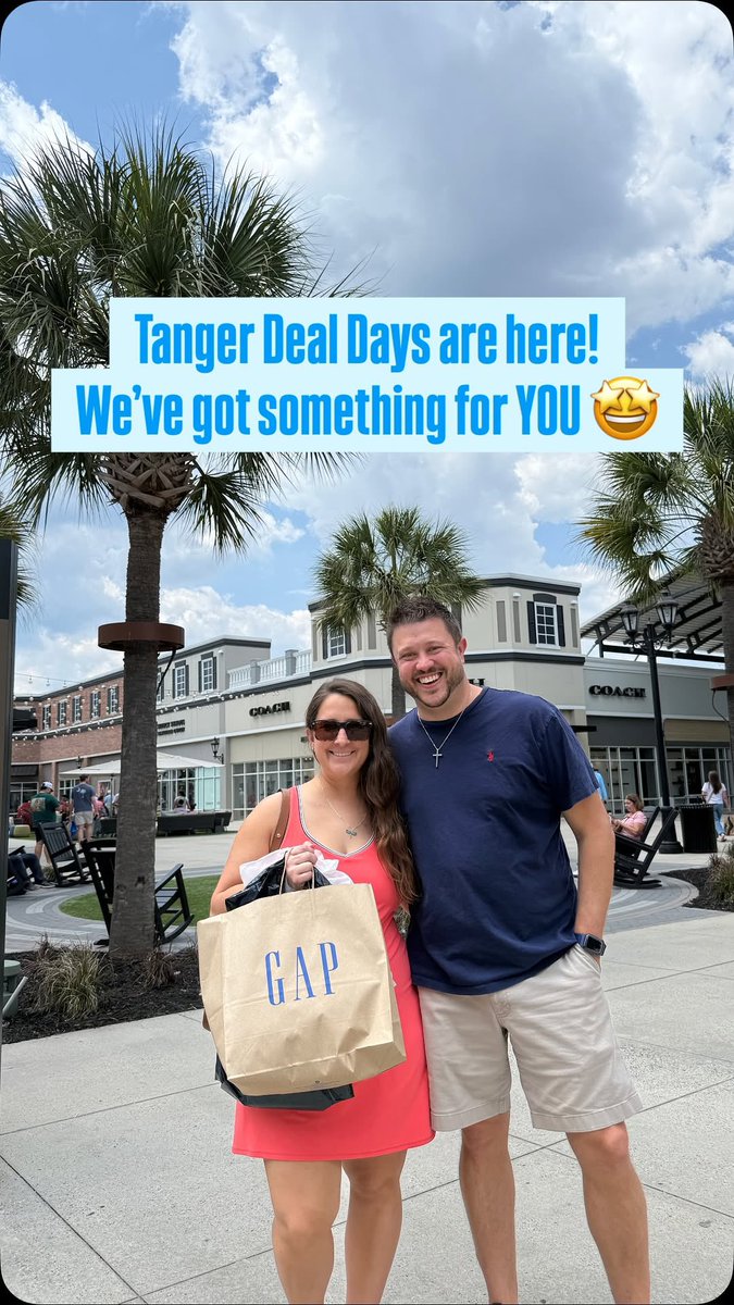 Tanger Deal Days are here 🤩

And to celebrate that we’ve teamed up with <a href="/TangerOutlets/">Tanger Outlets</a> Charleston to give away $150 in gift cards! $25 to each store mentioned in this video! (Nike, Gap, J. Crew, Under Armour, Crocs, and Old Navy) 

Enter here: instagram.com/reel/DXuHdXEjW…