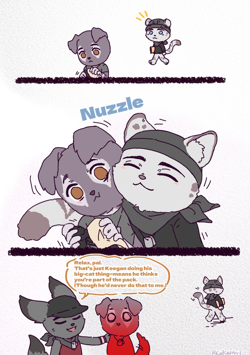 CodSparky36's tweet image. 感謝Reruest☺️太晚看到真是不好意思！
趁機畫了貓狗貼貼(不是貓)嘿嘿🤭
Kee這大概是下意識的本能舉動😼
#cod #CallofDuty #Keegan #Logan #Kick #Walruss