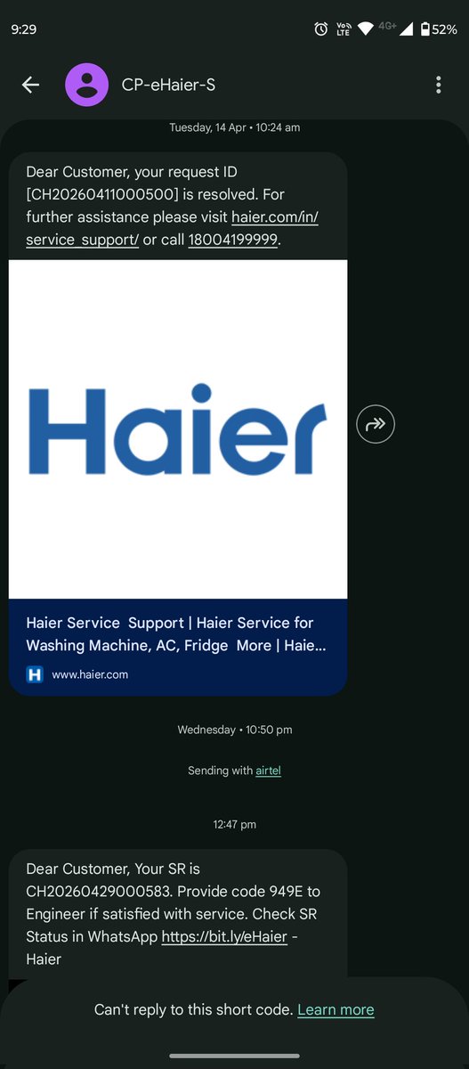 tamilk_k's tweet photo. நான் சத்யாவில் 08.08.2025ல் HAIER QLED 43" TV எடுத்தேன். 11.04.2026 அன்று எனது டிவி display தெரியவில்லை.complaint கொடுத்து சரிசெய்யவில்லை பிறகு LED back light மாற்றினர் அதுவும் சரியாக பொருத்தவில்லை என்று கேட்டபிறகு புது பேனல் என்று கூறி பழைய பேனலை மாற்றி கொடுத்து ஏமாற்றுகிறார்கள் https://t.co/j2SKYHYSu2