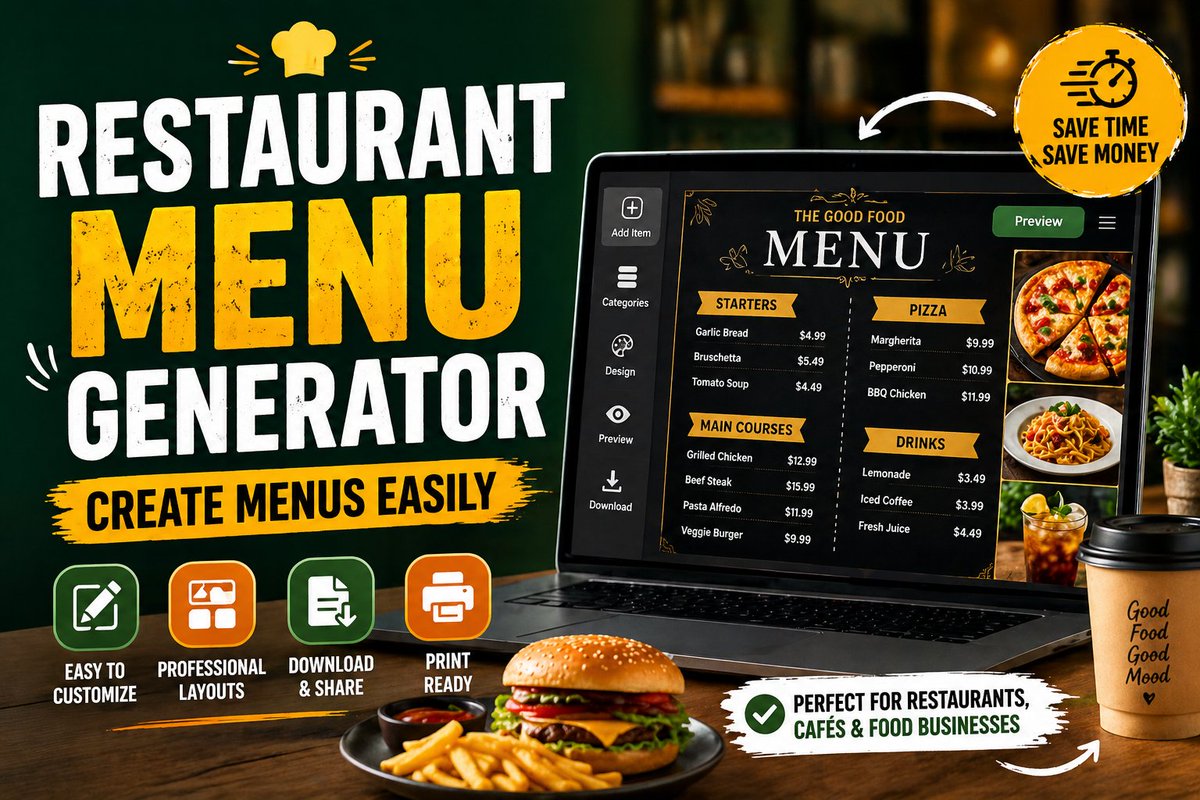 freewww30's tweet image. Use the Restaurant Menu Generator to design professional menus quickly. Perfect for restaurants and cafés.

🔗 freewww.com/apps/menu

#MenuGenerator #RestaurantTools #FoodBusiness #FreeWWW #MenuDesign