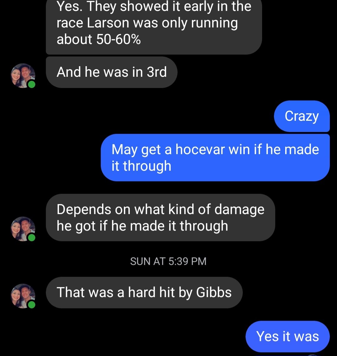 JCWV80's tweet photo. @CarsonHocevar...my son is Married and we do not get the chance to watch the races together, but we chat during them. This was just after the big one at Talledaga. I had a feeling you were gonna get it! Congrats sir, new fan here! 
#carsonhocevar #nascar https://t.co/4a5rxQL4RY