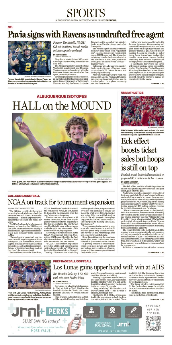 GeoffGrammer's tweet photo. Look at that Journal sports page today! Where else are you getting that much local sports news EVERY DAY? Even national stories localized. 

Support local journalism! https://t.co/i22WE8DOtk