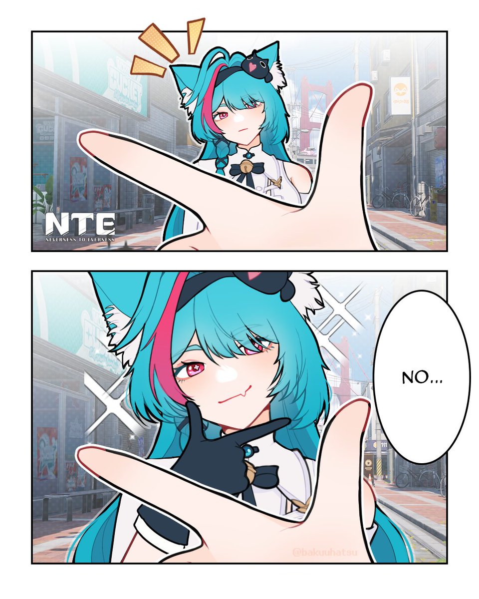 bakuuhatsu's tweet photo. Pink cat and blue cat difference~ 

#NTE #NevernesstoEverness #Mint #Nanally #fanart #NTECreator https://t.co/lEXZGrhRTr