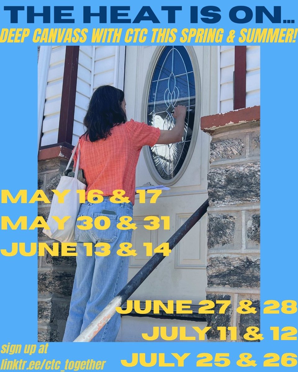 CTCTogether's tweet photo. It's warming up and the heat is on... sign up now to deep canvass in Harrisburg with us this spring and summer!

We already have canvasses scheduled through July. Sign up and make your plans now! https://t.co/CJp4HImW1N https://t.co/oAzIK8guTb