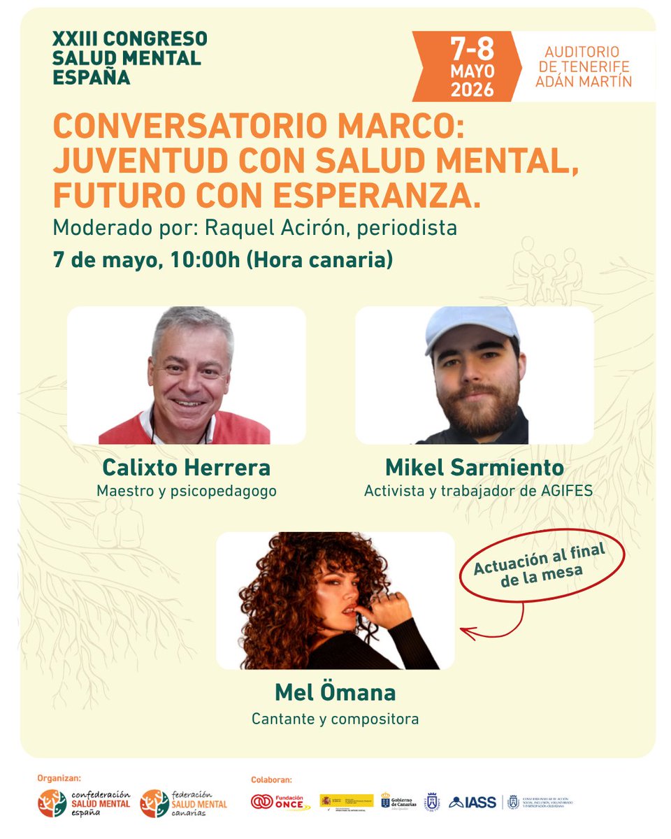 consaludmental's tweet photo. 🗣️👥El 7 de mayo comienza el #23CongresoSaludMental con personas expertas en #SaludMental de las personas jóvenes, su atención, innovación y migración.

🎦Podrás seguir este Congreso en directo a través de nuestro canal de youtube o aquí 👉🏿 https://t.co/E8ZZ4N3OEc https://t.co/qpjaAqVeAF