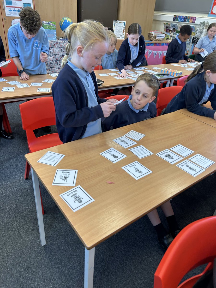 BarkiSchool's tweet image. To end their RE lesson, Year 4 played a matching game in pairs to identify the name and description of each Hindu god and goddess 🪷🕉️ #webelieve #wenurture #wesucceed