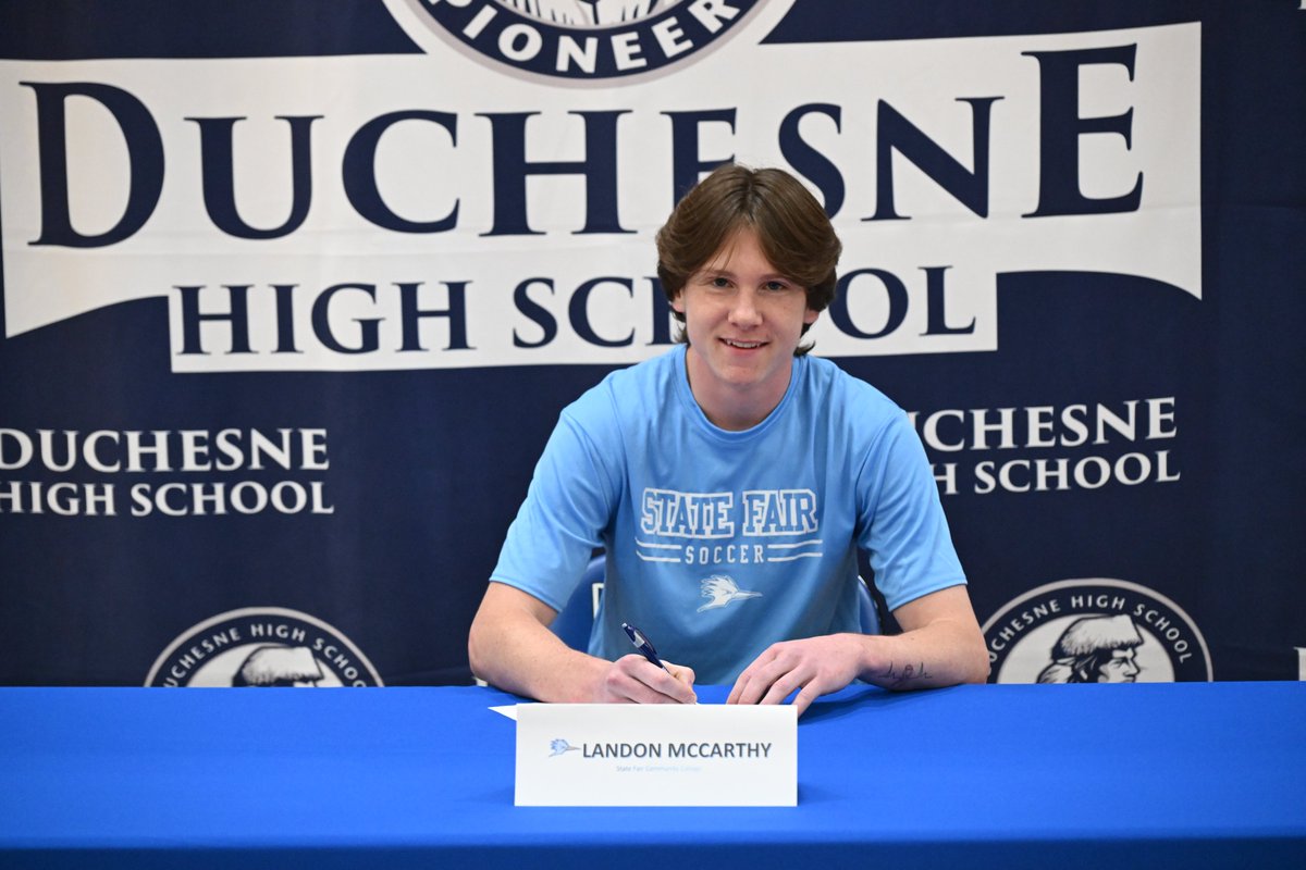 DuchesneHS's tweet photo. Congratulations to Pioneer athletes Drew Heischmidt and Landon McCarthy on signing to play at the college level! Drew is committed to playing golf at Mineral Area College, and Landon will continue his soccer career at State Fair Community College.

We couldn't be more proud! https://t.co/3CAWCxnZHq
