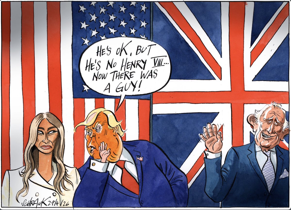Cartoon4sale's tweet image. Peter Schrank @schrankartoons on the #RoyalVisit to the #UnitedStates #KingCharlesIII #Trump #Melania @EncompassEurope – political cartoon gallery in London original-political-cartoon.com