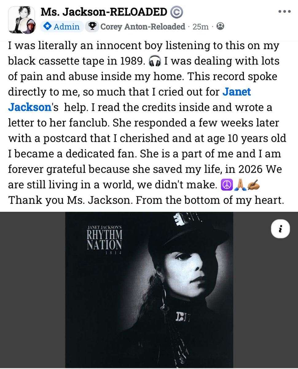 rober66031's tweet photo. @JanetJackson Thank you....for saving so many lives and especially mine at 10 years old. If there is a God, you will see this. #streamrhythmnation1814 🎧 https://t.co/8KearuPuWF