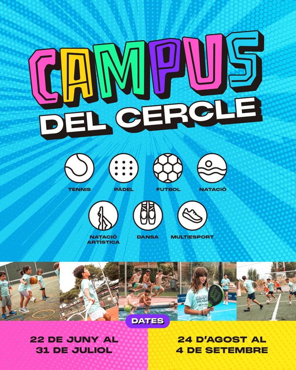 cercle1856's tweet image. 🎾 𝗖𝗔𝗠𝗣𝗨𝗦 𝗗'𝗘𝗦𝗧𝗜𝗨 𝗖𝗘𝗥𝗖𝗟𝗘 💦

📅 22 de juny al 31 de juliol i 24 d'agost al 4 de setembre
👫 Opcions de 2 a 14 anys
📱 Més info: cerclesabadelles.cat/serveis/campus/

#campus #esport #Sabadell