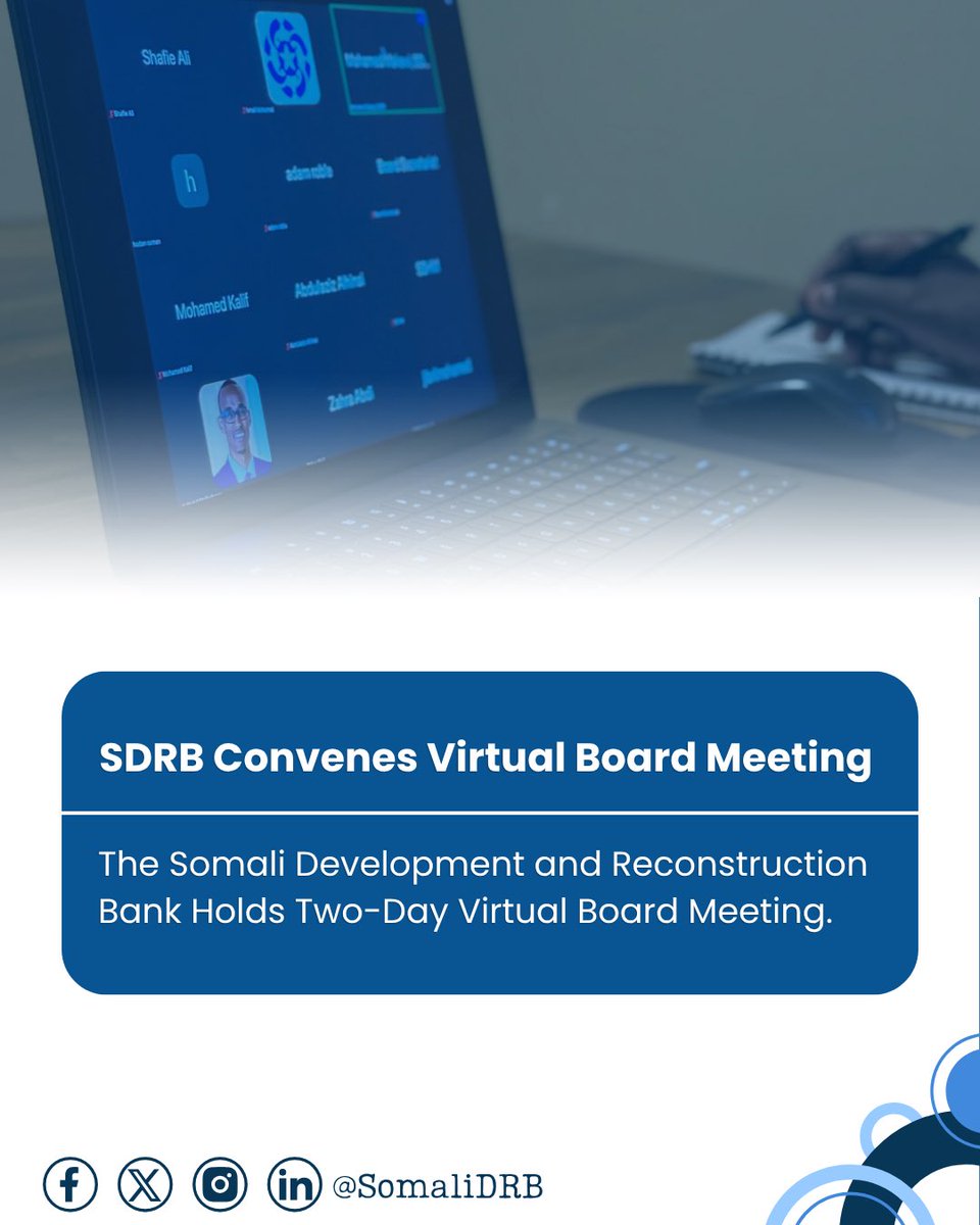 SomaliDRB's tweet photo. SDRB today concluded its second Board meeting, chaired by President &amp; Board Chair Hodan Osman. The 2-day meeting reviewed key policies, strategic priorities and programs, strengthening governance and advancing SDRB toward full operationalization. https://t.co/3n8Ws321CF