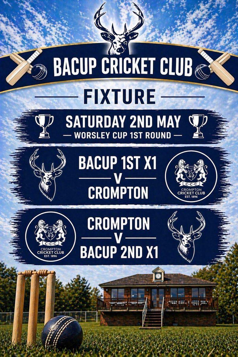 BacupCC's tweet photo. 🏏 WORSLEY CUP STARTS THIS SATURDAY! 🏏

Cup cricket returns as both our 1st XI and 2nd XI begin their Worsley Cup campaigns this Saturday in the First Round!

🏠 1st XI — HOME vs Crompton
🚌 2nd XI — AWAY vs Crompton

Two strong sides named https://t.co/GSyFnKxXT4
