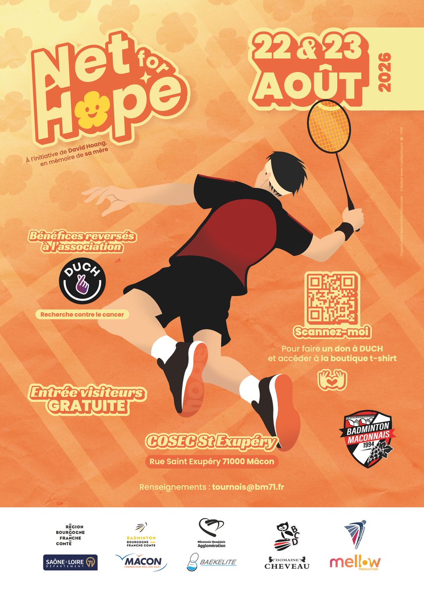 Flaven_MLG's tweet photo. Mon tournoi caritatif de badminton est de retour, cette fois en mémoire de ma mère décédée d'un cancer. 

Pour ceux qui souhaitent soutenir l'évènement à distance vous pouvez faire un don ou acheter votre t-shirt sur notre site internet.🫰

https://t.co/IaMt4jMBef https://t.co/NrajISIiSB