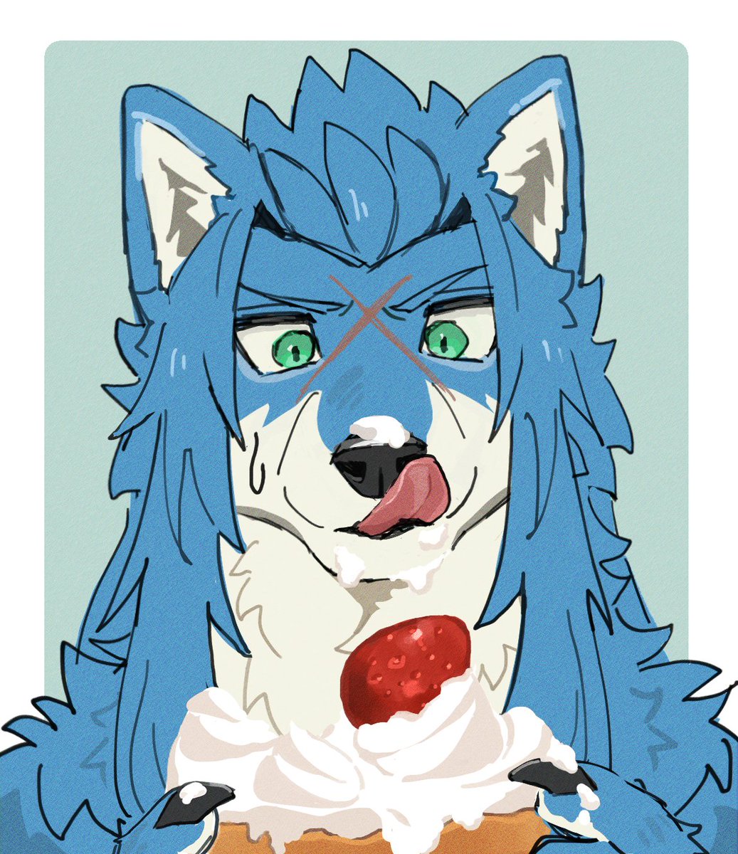 慣れない獣の口で上手く食べられないウルフ可愛い