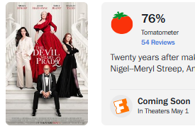 EmpireCityBO's tweet photo. First wave of reviews for #TheDevilWearsPrada2 are very solid, slightly above the original.  Still tracking for roughly $90m-$105m depending on walk-ups.  Huge weekend incoming overall in the $175m range for the domestic box office.  Massive win and 2026 is roaring! @20thcentury https://t.co/iSO3UeNa4V