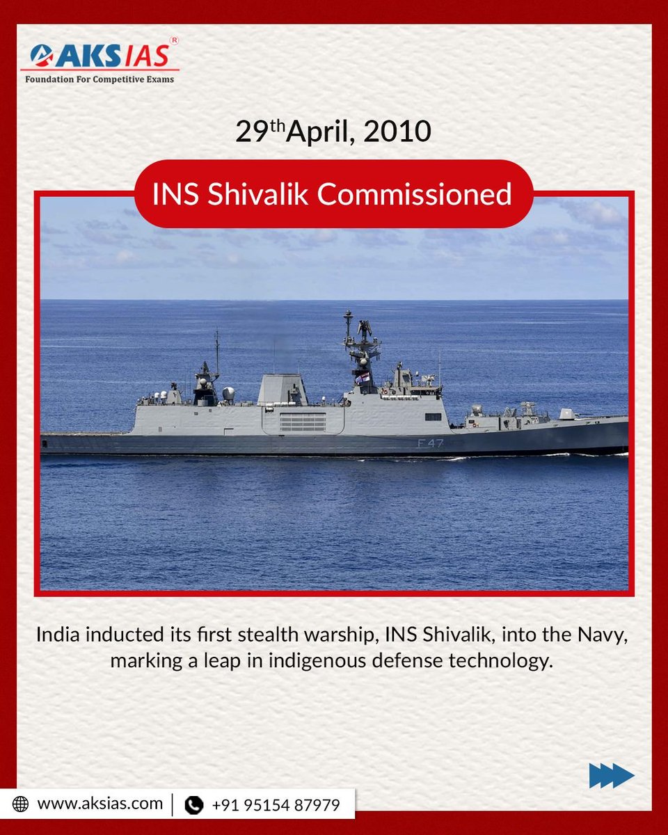 aks_ias's tweet image. April 29 

INS Shivalik (2010)
Subhas Chandra Bose (1939)
Red Fort (1639)

A day of history, strength &amp;amp; culture

#April29 #UPSC #CurrentAffairs #AKSIAS