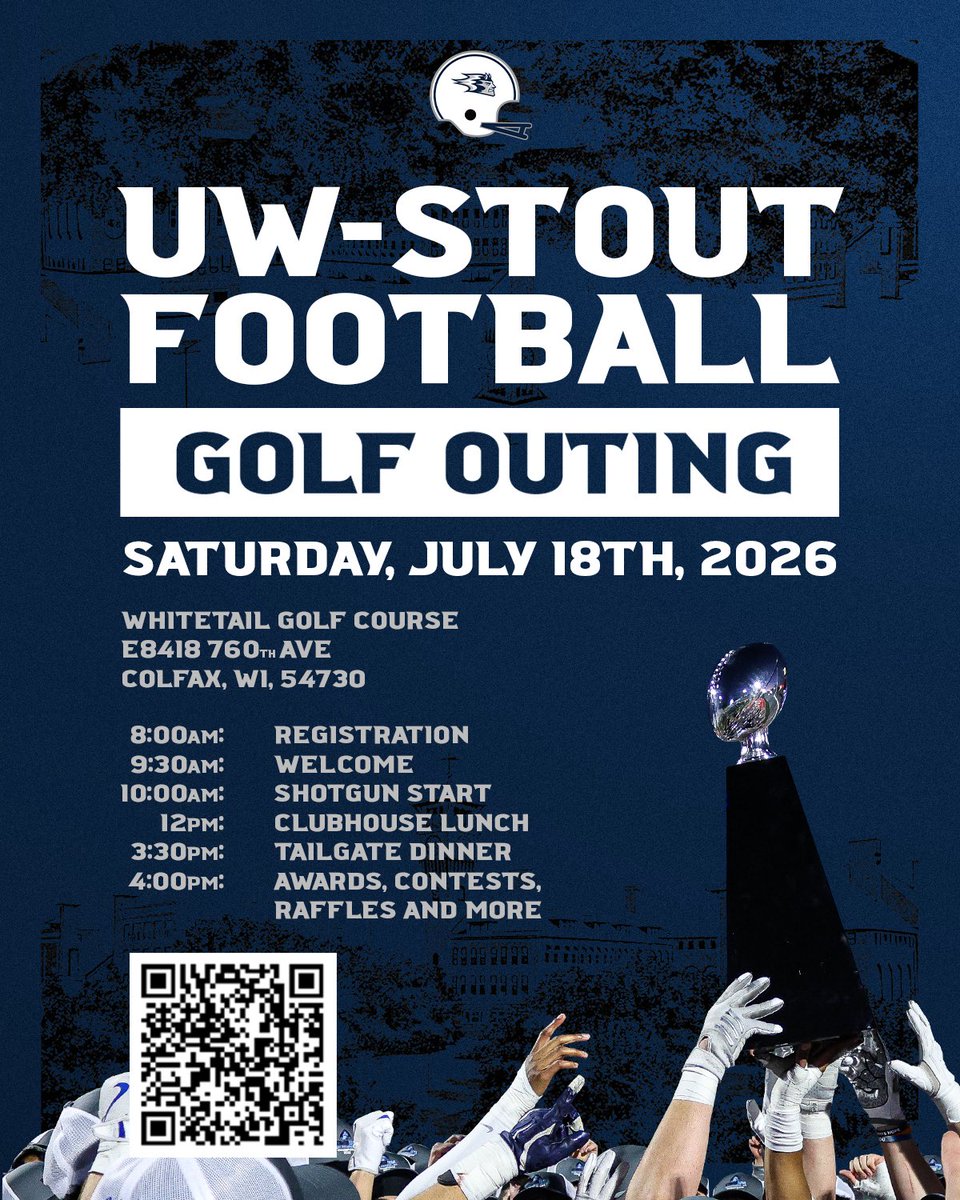 UWStoutFootball's tweet photo. Join us for our 2026 Golf Outing on July 18th!

https://t.co/0AMAjYZt9d

#TPC https://t.co/hcFmZEGjG5