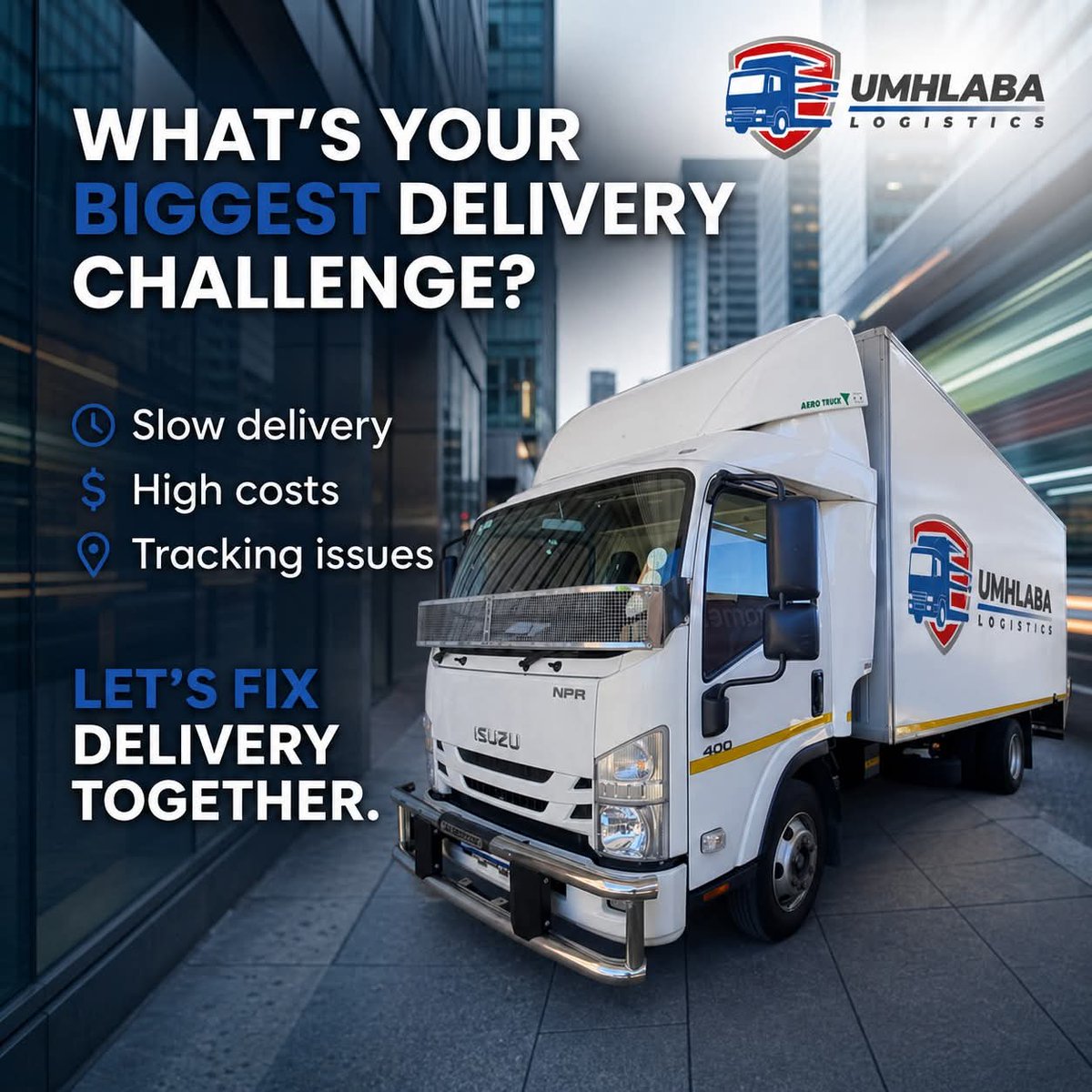 UmhlabaLogistic's tweet photo. Struggling with slow deliveries, high costs, or tracking issues? Let Umhlaba Logistics take the stress out of your delivery process and keep your business moving forward.

#umhlabalogistics #DeliverySolutions #FastDelivery #logistics #businessgrowth https://t.co/PIcq2YDSS7